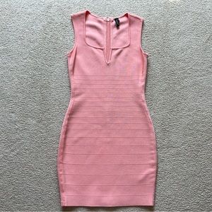 MARCIANO LA Salmon Pink BodyCon BANDAGE Short DRESS Sleeveless Square Neck Sz M
